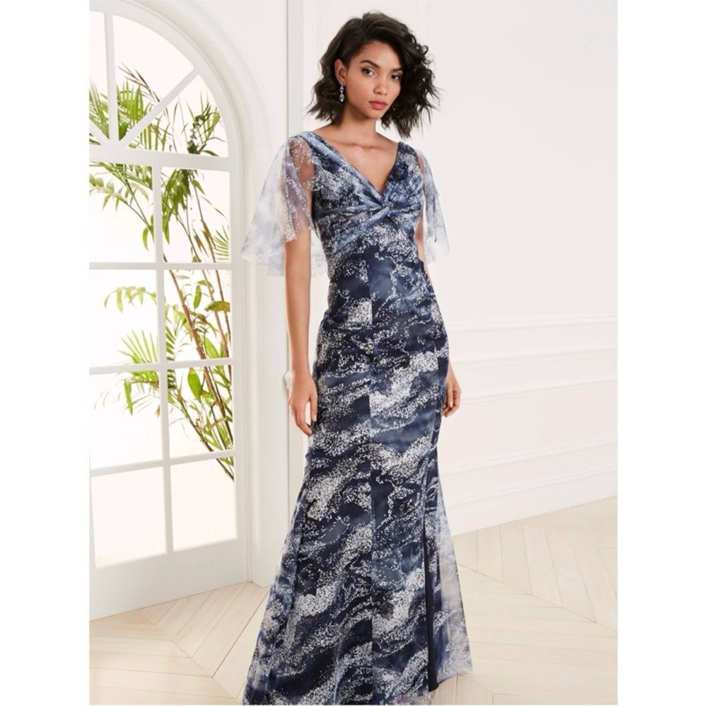 Marchesa Blue Flutter Sleeve Gown for Weddings